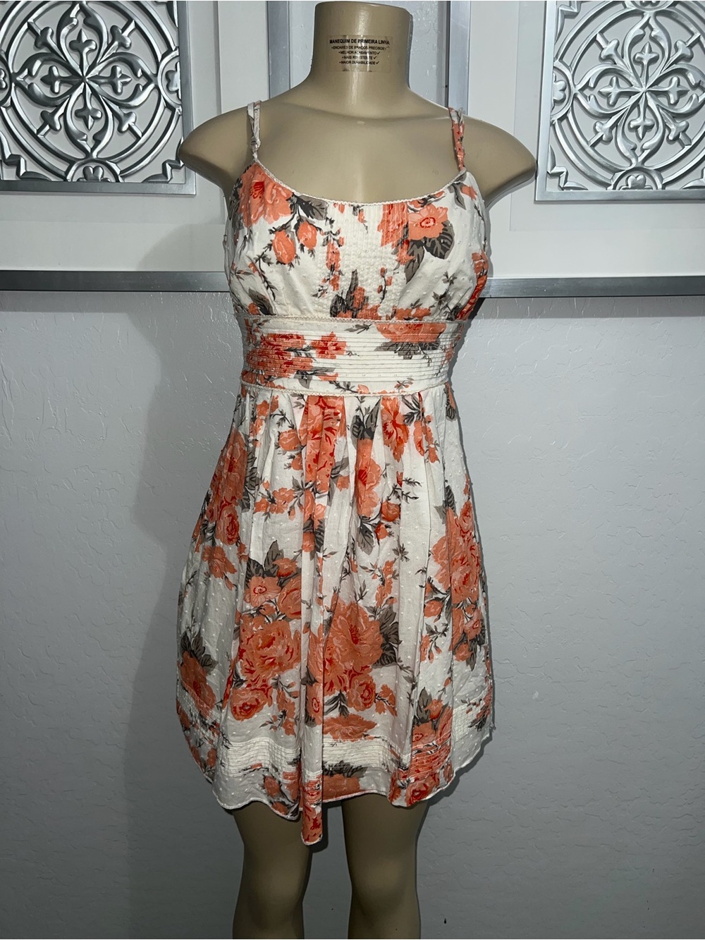 Speechless Cream Mini Dress with Coral Floral Print